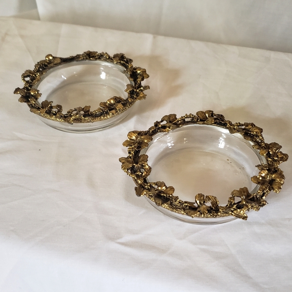 Ornate Gold-Trim Glass Trinket Dishes - Elegant Home Accent